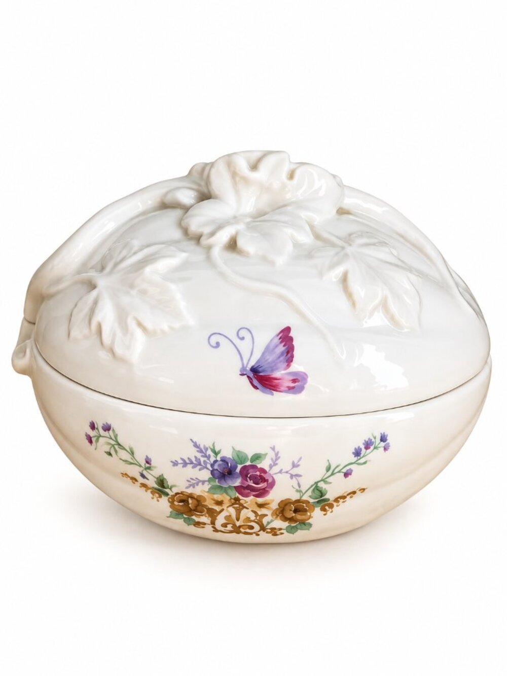 Vintage Revson Revlon Ciara Ivory Pink Floral Porcelain Trinket Box Oval Shape